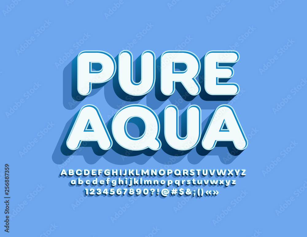 Vector emblem Pure Water with 3D Alphabet set. Trendy Font for Marketing and Advertising Vector emblem Pure Water with 3D Alphabet set. Trendy Font for Marketing and Advertising