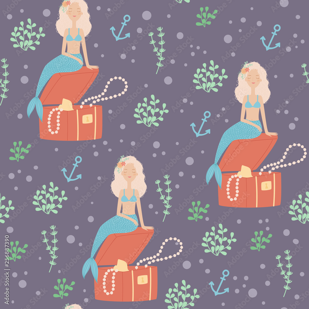 Obraz premium Sea or ocean life vector seamless pattern