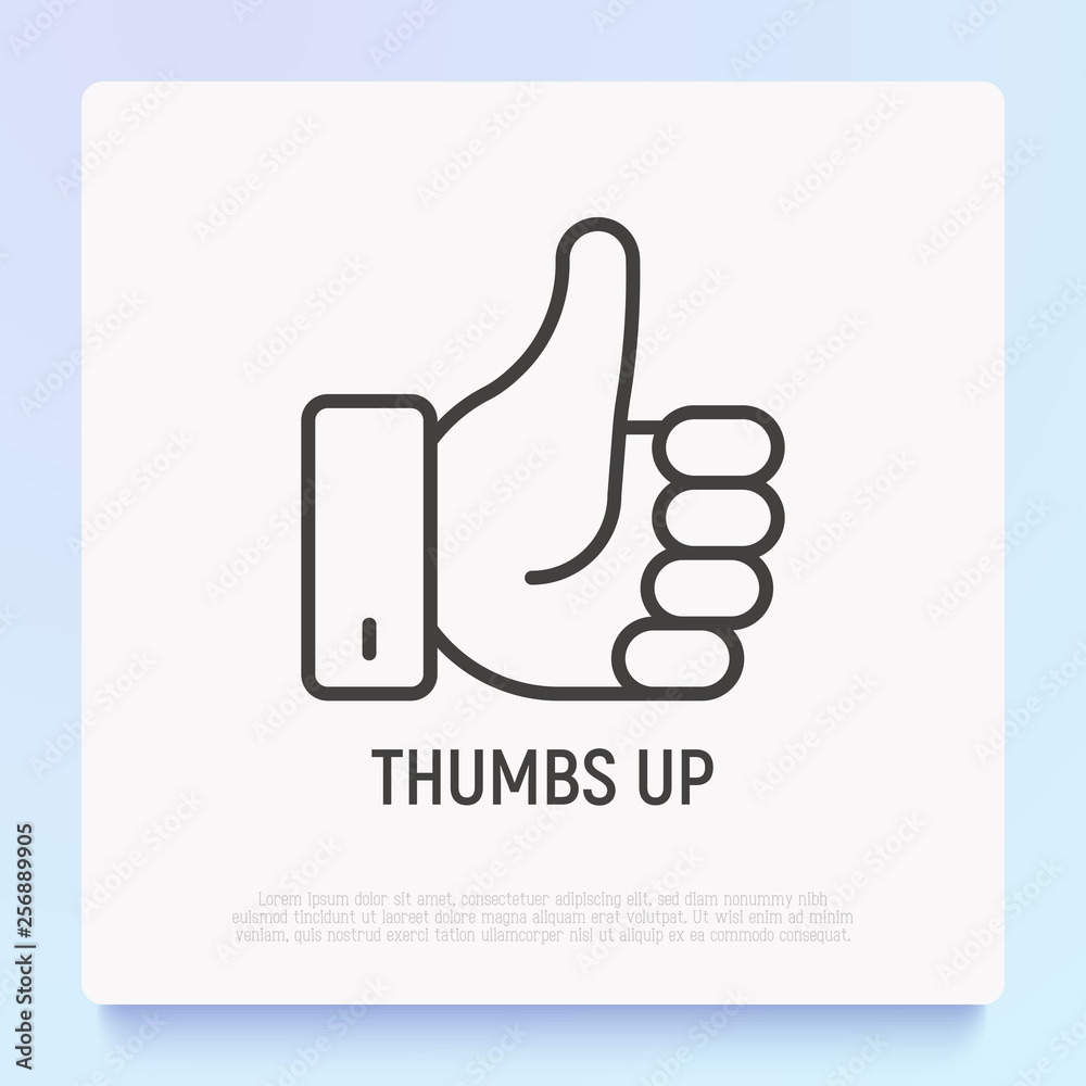 Thumbs up thin line icon with gradient. Modern vector illustration of approval sign, yes, ok. Modern vector illustration. Thumbs up thin line icon with gradient. Modern vector illustration of approval sign, yes, ok. Modern vector illustration.
