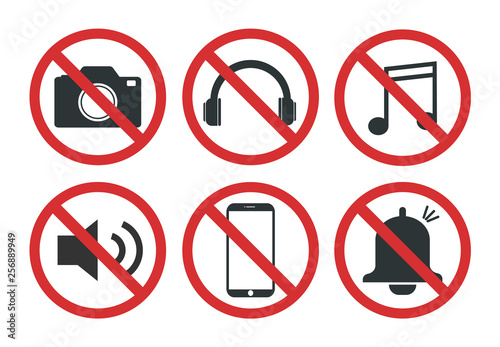 Free Download Set of prohibited signs. Do not take pictures. You can not headphones. You can not listen to music. Sound off Phone off. The call on the phone off. - GFXLoad