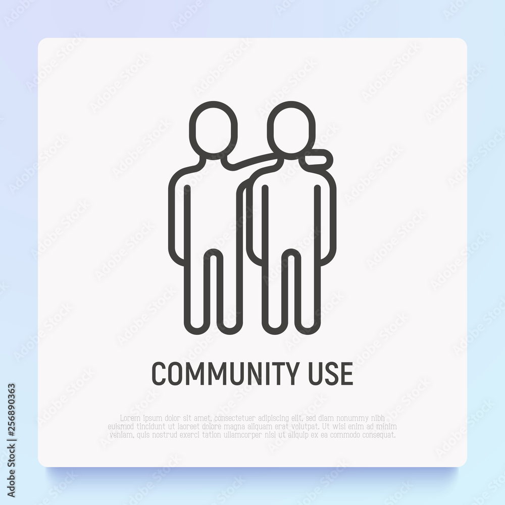 One human hugs other by shoulder. Friendship, relationship, social life. Thin line icon. Modern vector illustration. One human hugs other by shoulder. Friendship, relationship, social life. Thin line icon. Modern vector illustration.