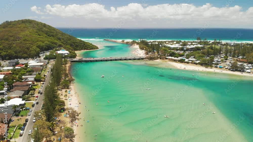 Aerial drone view of Tallebudgera Creek and beach on the Gold Coast, Queensland, Australia Aerial drone view of Tallebudgera Creek and beach on the Gold Coast, Queensland, Australia