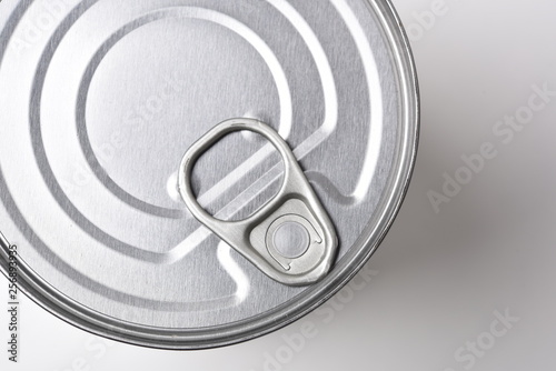 top view of a food tin can on a white background