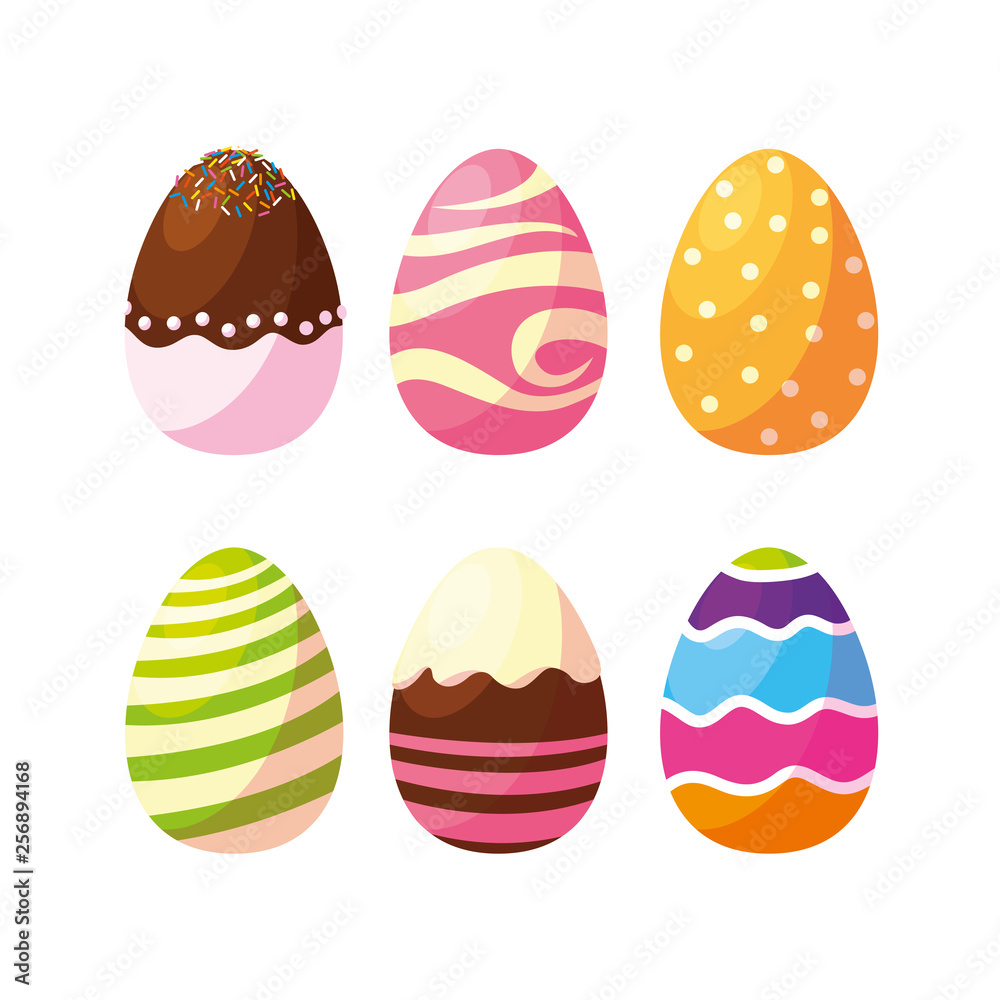 set of decorated easter eggs with candies
