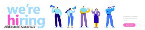 We are hiring flat vector illustration concept. Business people, couple. Job Recruitment characters.