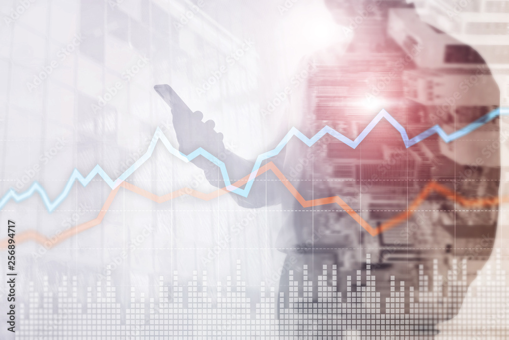 Business Financial Trading Investment concept graph virtual screen double exposure. Business Financial Trading Investment concept graph virtual screen double exposure.