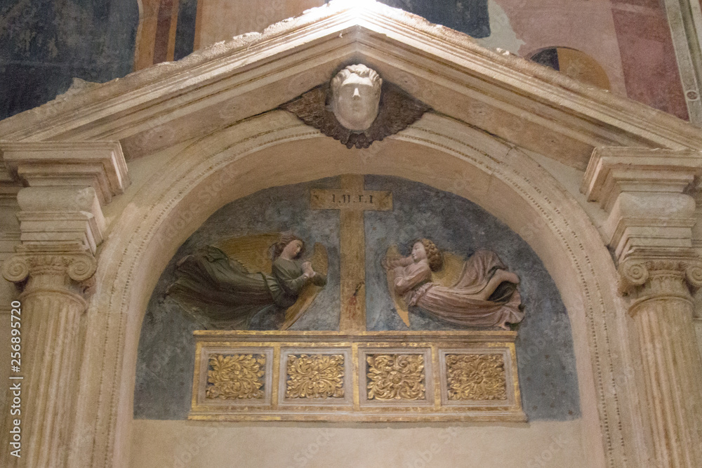 Detailed fragment of the upper church San Fermo Maggiore inside in Verona, Veneto, Italy.
