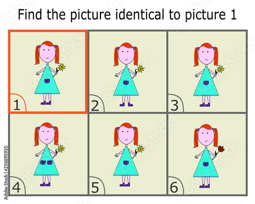 Illustration of Finding Two Identical Pictures. Educational Game for Children. Find the Same.