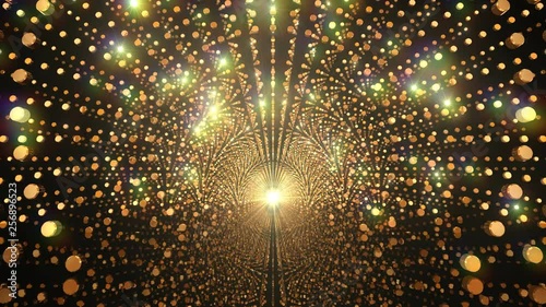 Golden star stage video background. Seamless loop motion graphics for the nightclub, ceremony visual projection, award, screen, music video, festival entertainment, visual art, party or fashion show