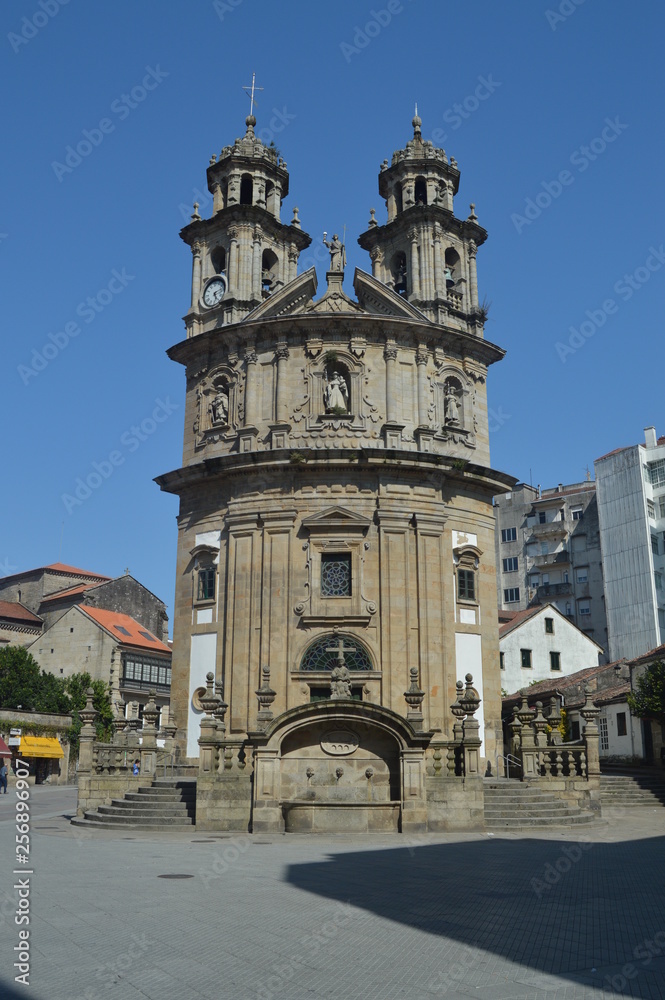 Main Facade Of The Church Of The Virgin Of The Pilgrim In The Pilgrim Square In Pontevedra. Nature, Architecture, History, Street Photography. August 19, 2014. Galicia, Spain.