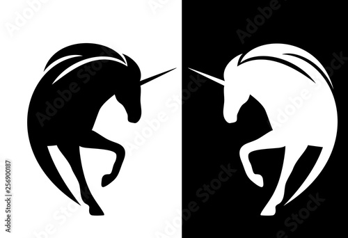 unicorn horse black and white vector silhouette design set