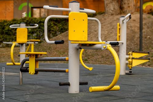 Workout at sports equipment 