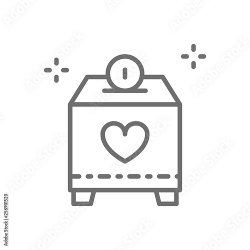 Donate box with money, charity, volunteering line icon.