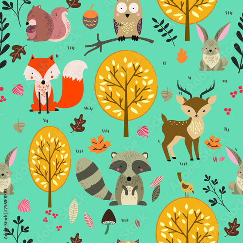 Forest animals vector illustration seamless background