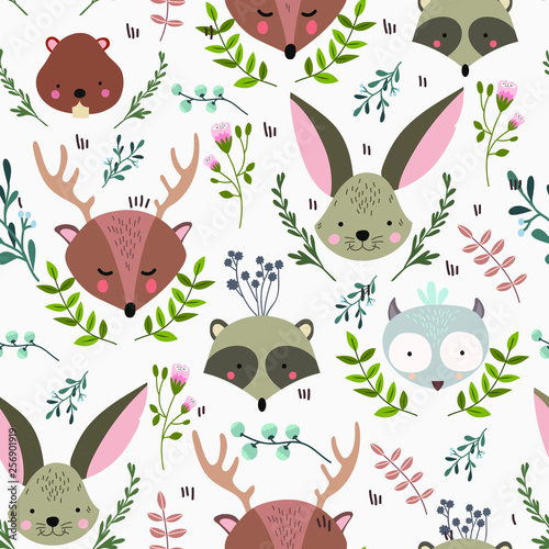 Forest animals vector illustration seamless background