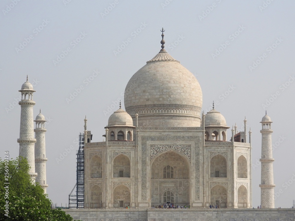 Taj Mahal on a bright and clear day.
