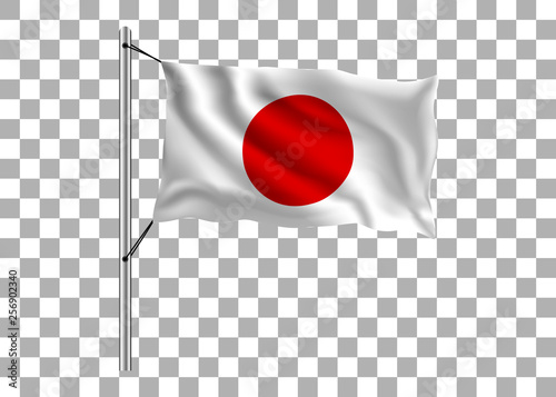 Waving Japan flag on flagpole on isolated background, Japanese flag, vector illustration