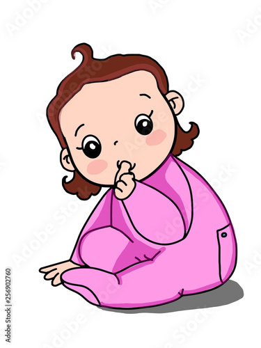 cute baby  girl cartoon characters thumb sucking photo