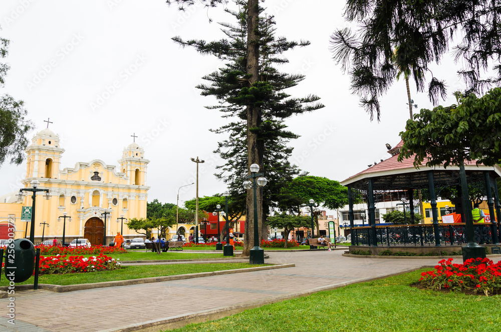 Main square in Santiago of Surco in Lima - Peru.