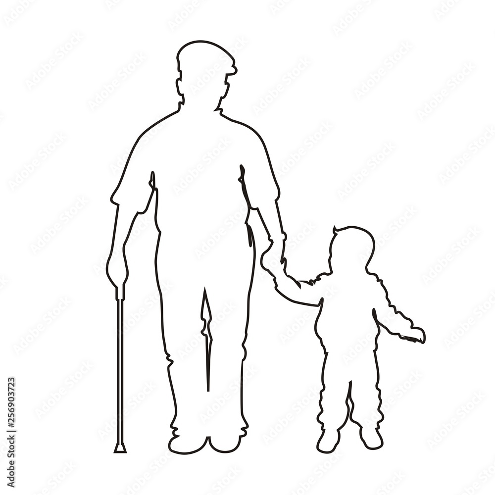 Grandfather with grandson for a walk Grandfather with grandson for a walk
