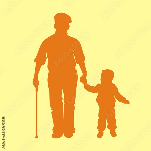 Grandfather with grandson for a walk