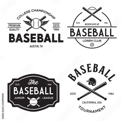 Set of vintage baseball typography emblems, sports logos and design elements. Logotype templates and badges.