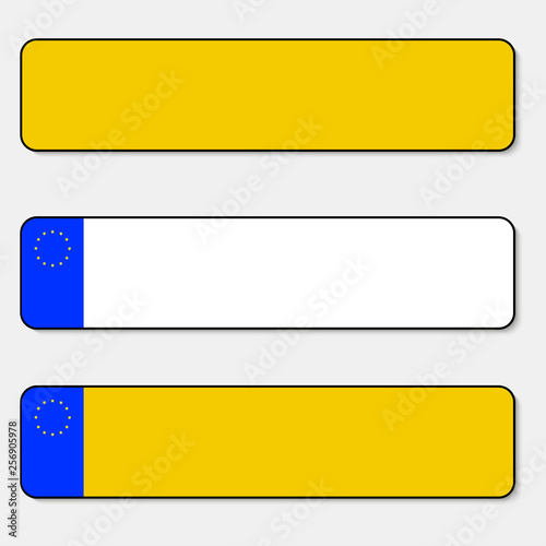 Registration plates vechicle registration plates of Europe and Great Britain United Kingdom with shadows Unia of Europe. EPS 10
