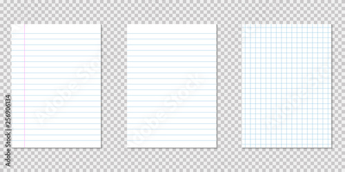 Set empty pieces of papers realistic style with shadow and lines paper pages white paper. EPS 10