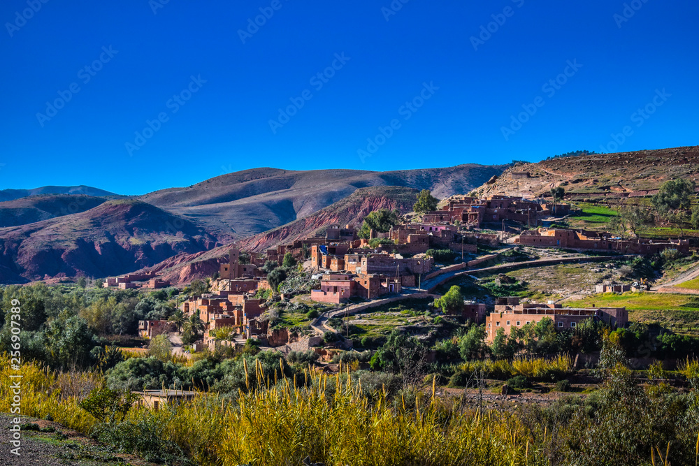 Panoramic View of Town Atlas Mountains Tahanaout City, Marrakech, Morocco
