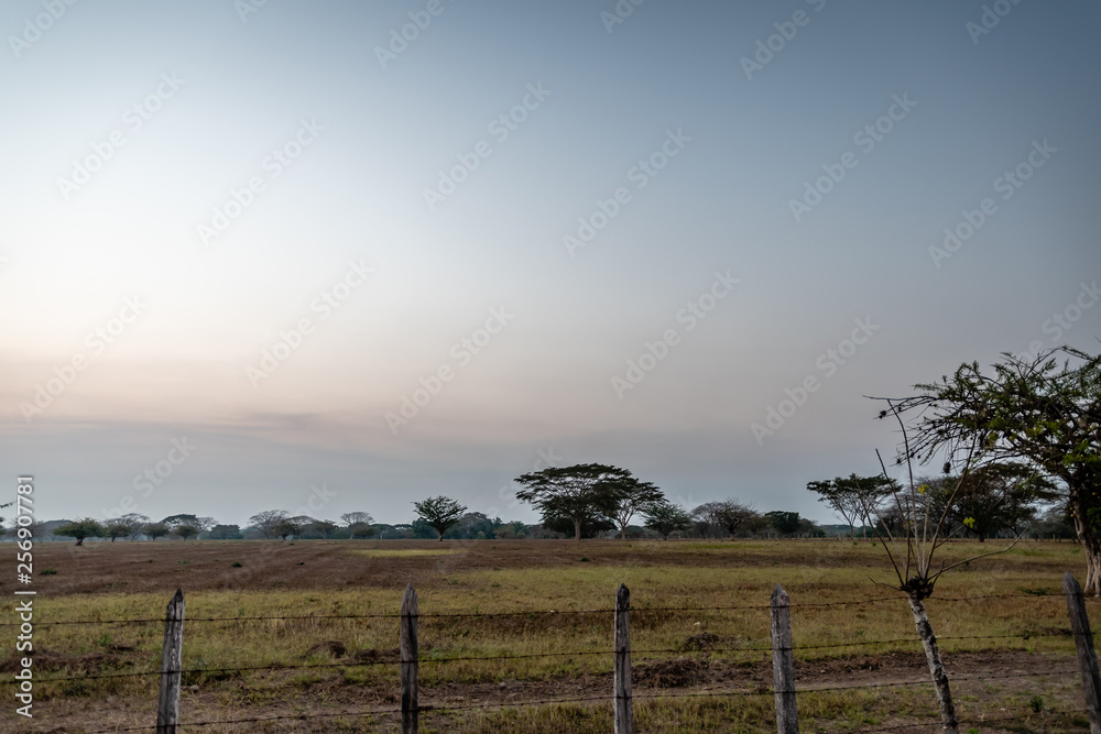 Guatemalan farm land at sunset