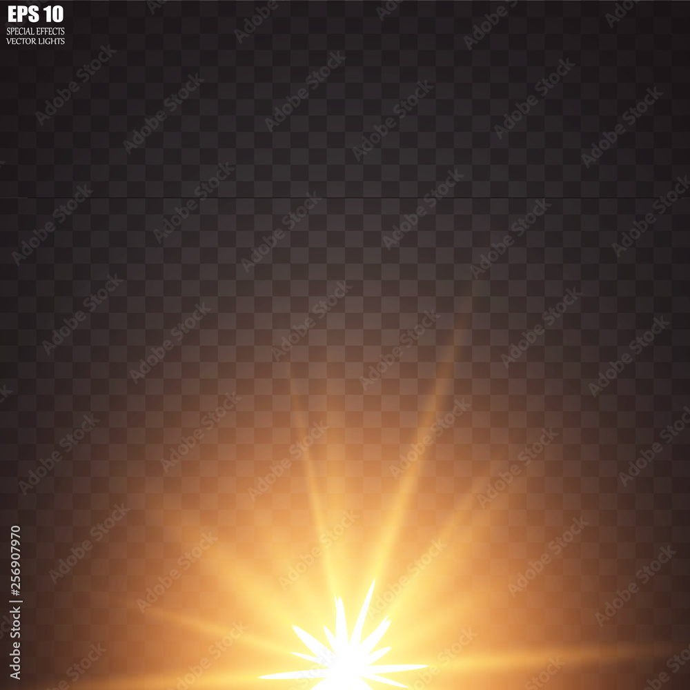 Vector illustration of abstract flare light rays. A set of stars, light and radiance, rays and brightness. Glow light effect. Vector illustration. Christmas flash Concept. - obrazy, fototapety, plakaty 