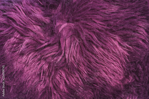 Texture of purple fur. Artificial color fur. Fur in the interior. Vegan fur. photo