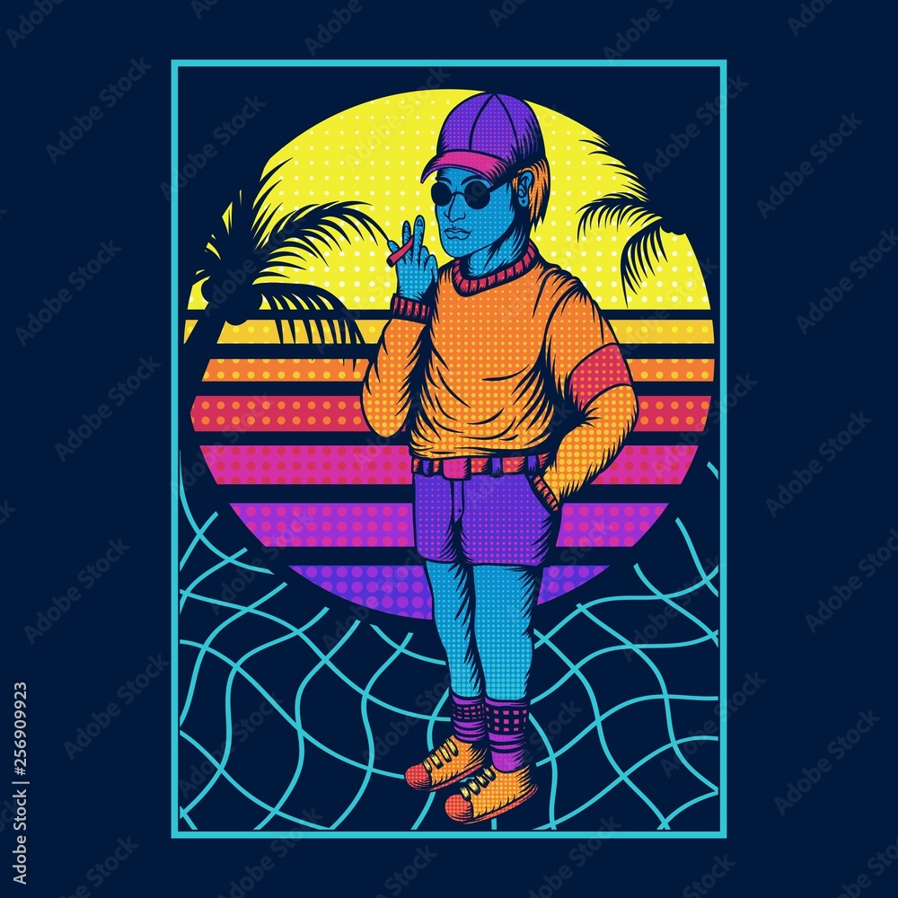 Man Smoke Retro style 80s vector illustration