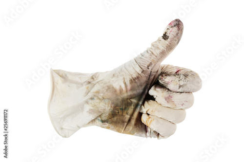 gloved hand thumbs up