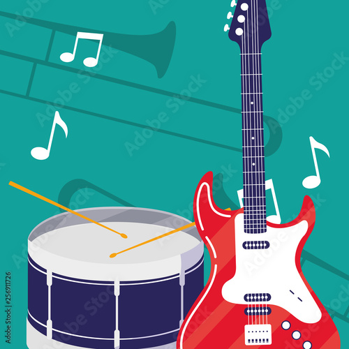 guitar electric and drum instruments musical photo