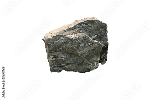 Folded layers of calc-silicate rock (one type of metamorphic rock) from a mountain, Thailand isolated on white background