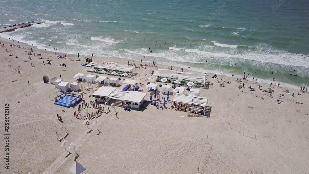 Aerial view of a luxurious recreation area on the beach and the sea Aerial view of a luxurious recreation area on the beach and the sea