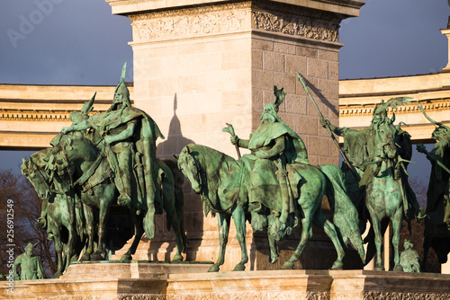 The seven chieftains in Heroes’ Square in Budapest, Hungary. The sculptures were made by sculptor Zala Gyorgy from Lendava in 1896 in Budapest. photo