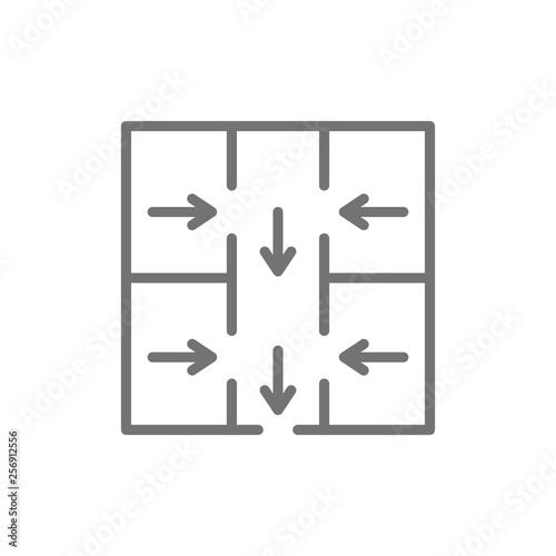 Evacuation plan, emergency evacuation sign line icon.