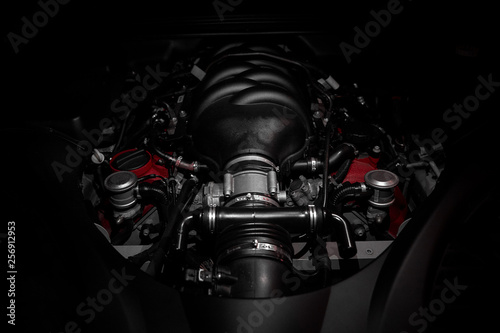 powerful v8 motor of fast Italian car