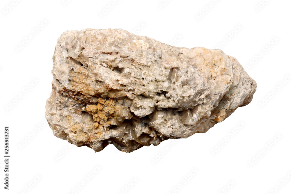 Calcite stone : is a carbonate mineral and the most stable polymorph of calcium carbonate isolated on white background