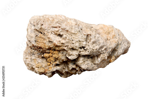 Calcite stone : is a carbonate mineral and the most stable polymorph of calcium carbonate isolated on white background