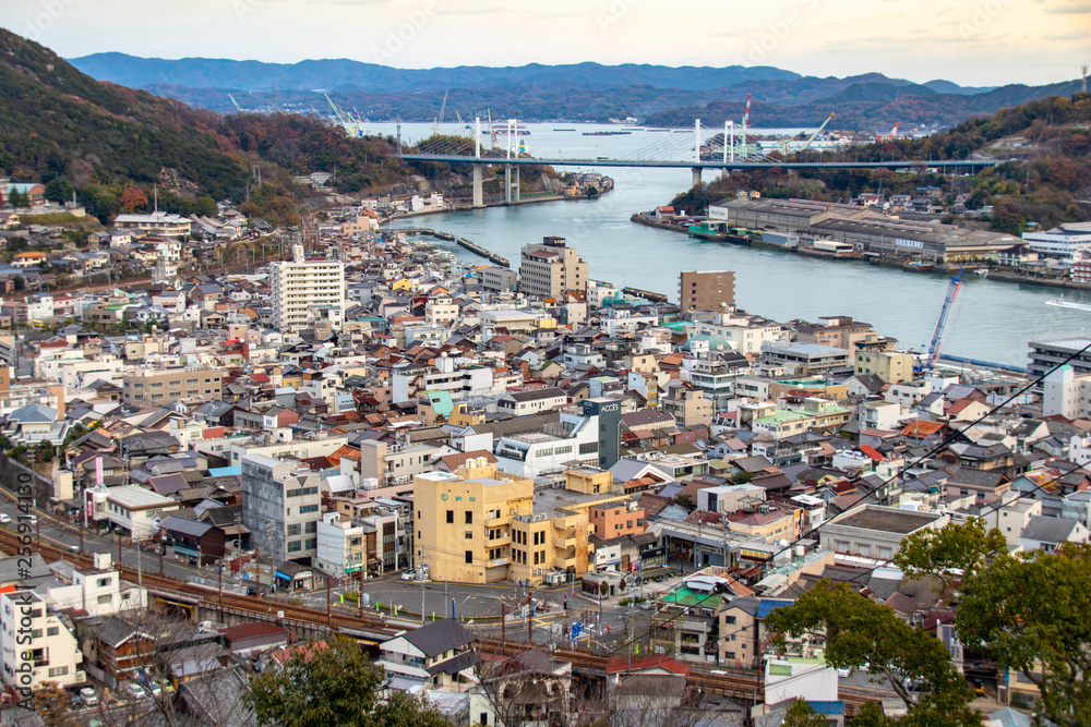 Onomichi with river and bridge in background