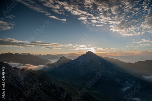 Dawn in the mountains with fog