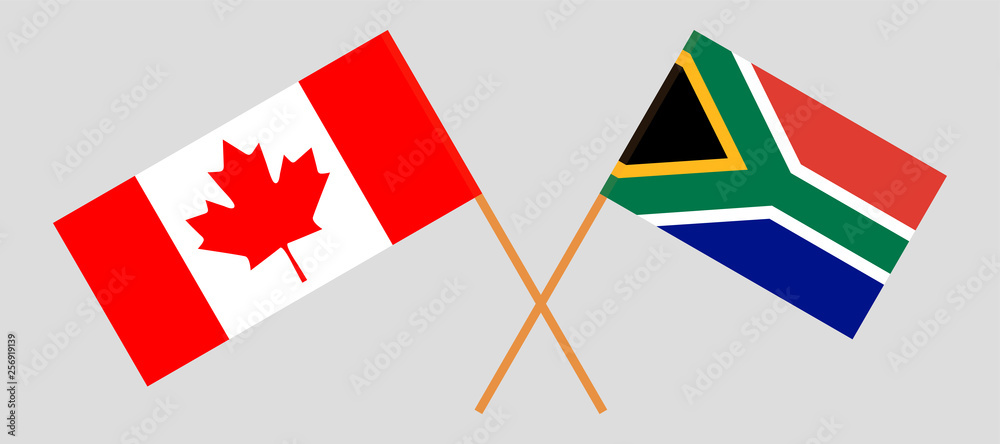 RSA and Canada. The South African and Canadian flags. Official colors. Correct proportion. Vector