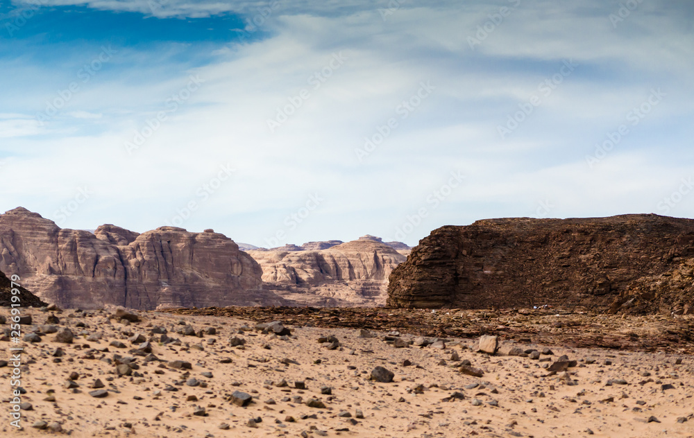 mountains in the desert against the blue sky and white clouds in Egypt Dahab South Sinai