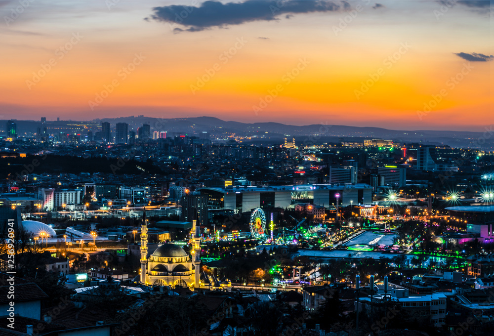 Cityscape view from Ankara Castle in the sunset