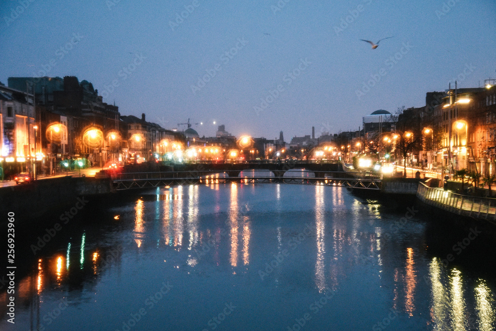 The River Liffey in Dublin, Ireland at Dawn