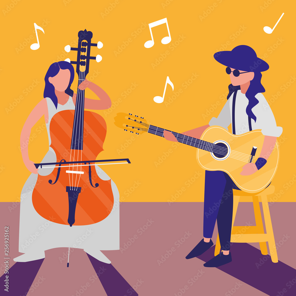 Fototapeta premium couple of musicians characters