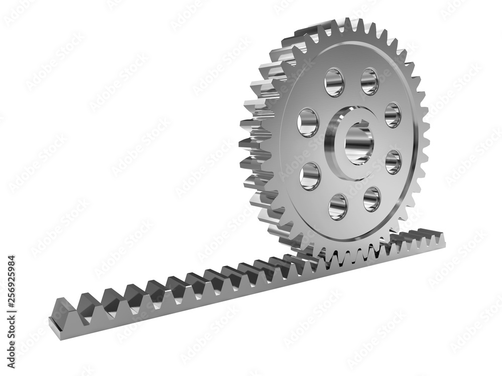 Rack gear. Image of a rack with a rolling gear wheel. Sliding gate